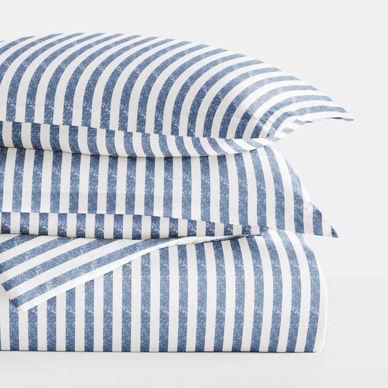Navy and White Microfiber Striped Full/Queen Duvet Cover Set