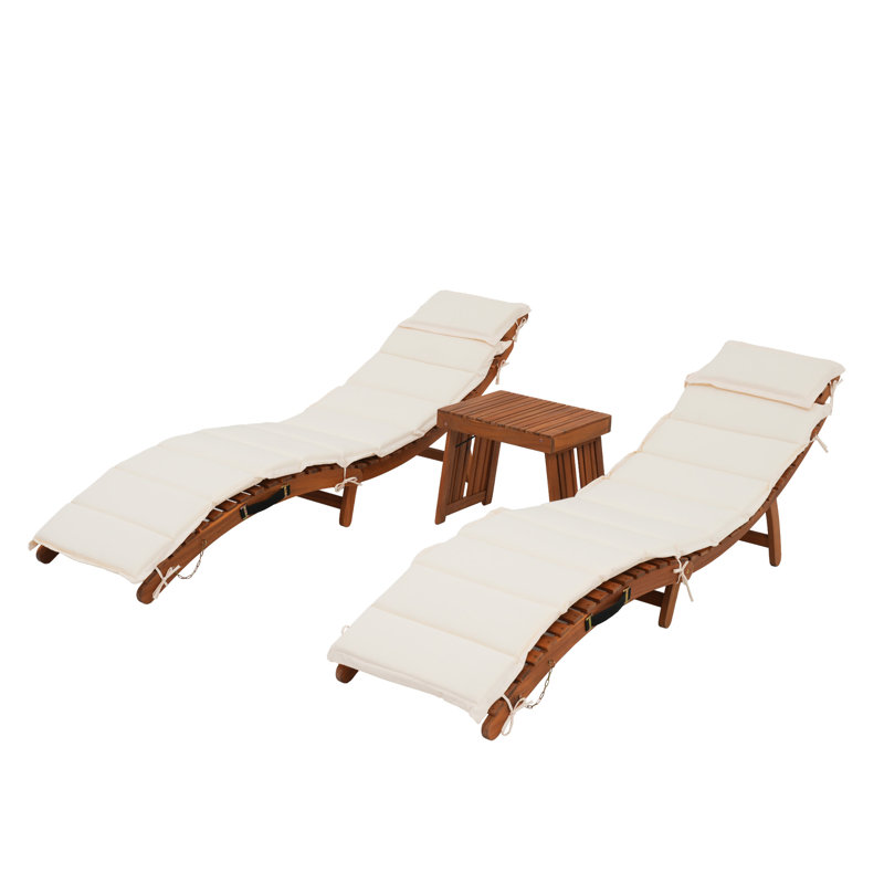 Ensemble de chaises longues inclinables 74,8 po avec coussins et table Rashara, Beige