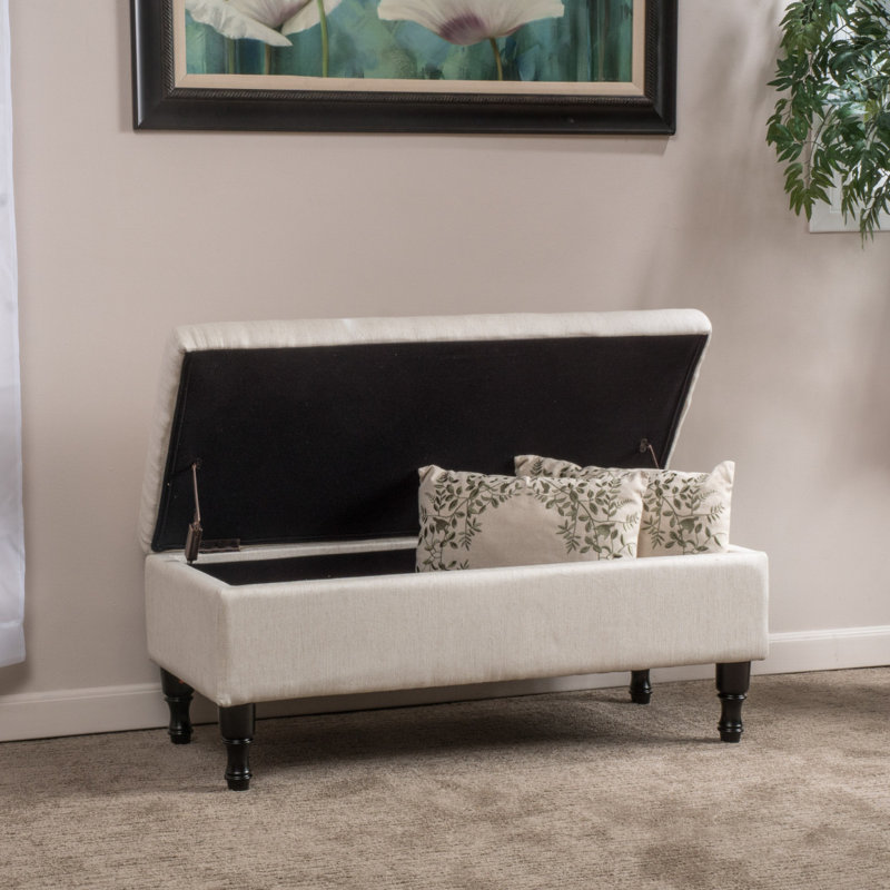 Higginbotham 40.94'' Wide Tufted Rectangle Storage Ottoman, Linen Beige Linen
