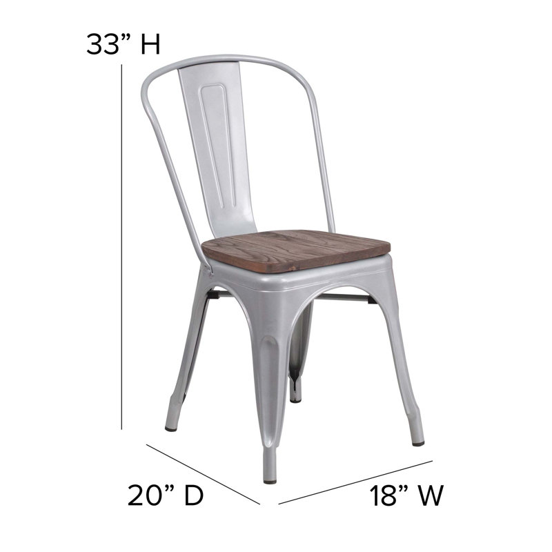 Kewaunee Metal Stackable Chair with Wood Seat, Silver