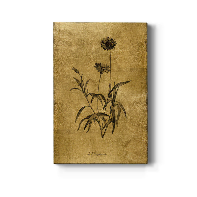 Croquis d'or Botanique I - peinture sur toile tendue, H 18 po x l 12 po x P 1 po