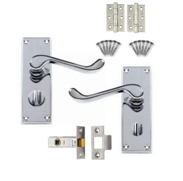 Golden Grace Victorian Scroll Latch Door Handles In Polished Chrome Hinges & Latches Pack - 3 Sets - 120mm X 40mm