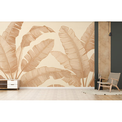 Neutral Banana Leaf Wallpaper – Oversized Tropical Botanical Wall Mural, Beige & Ivory Minimalist Leaf Wall Bedroom Living Room Spa 705RS (Non-Woven) RS705