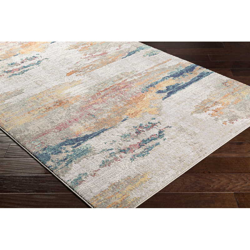 Diorio Saffron/Teal/Light Gray Area Rug, Rectangle 7'10" x 10'