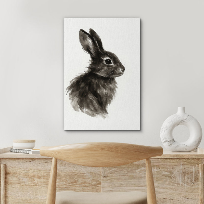«Black and White Rabbit Art», reproduction d'art sur toile encadrée, H 48 po x l 32 po x P 1,5 po, Toile tendue