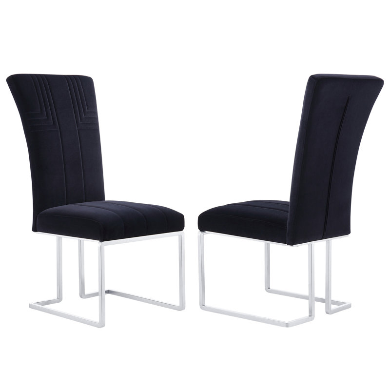 Breah 19.3'' H Velvet Upholstered Parsons Chair, Black, Silver