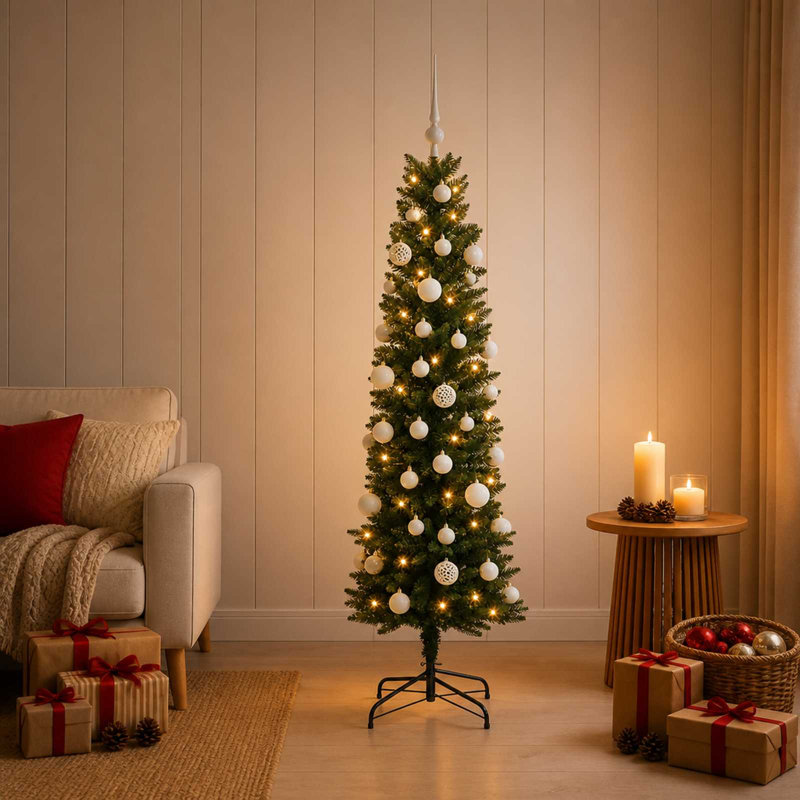 Christmas Tree, 120 cm, with LEDs & white balls
