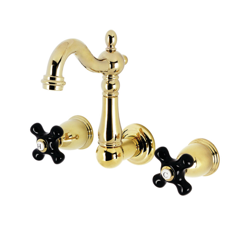 Kingston Brass Duchess Two-Handle Wall Mount Bathroom Faucet, Polished Brass