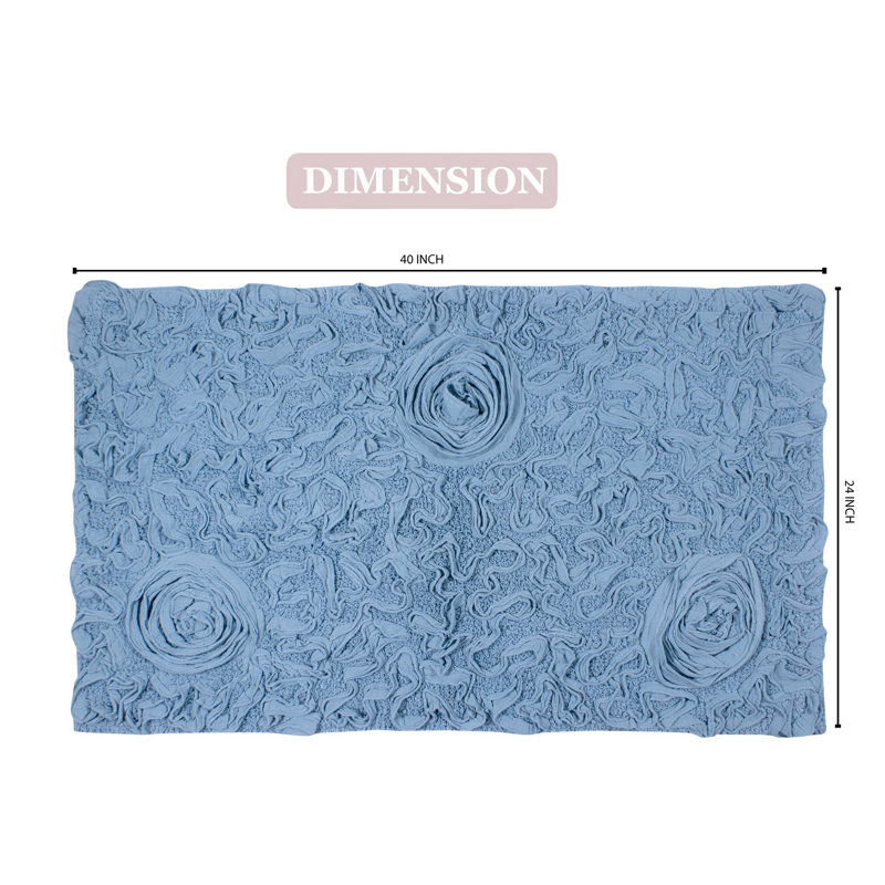 Schoenberger Floral Design Cotton Bath Rug, 40" L x 24" W, Sky Blue