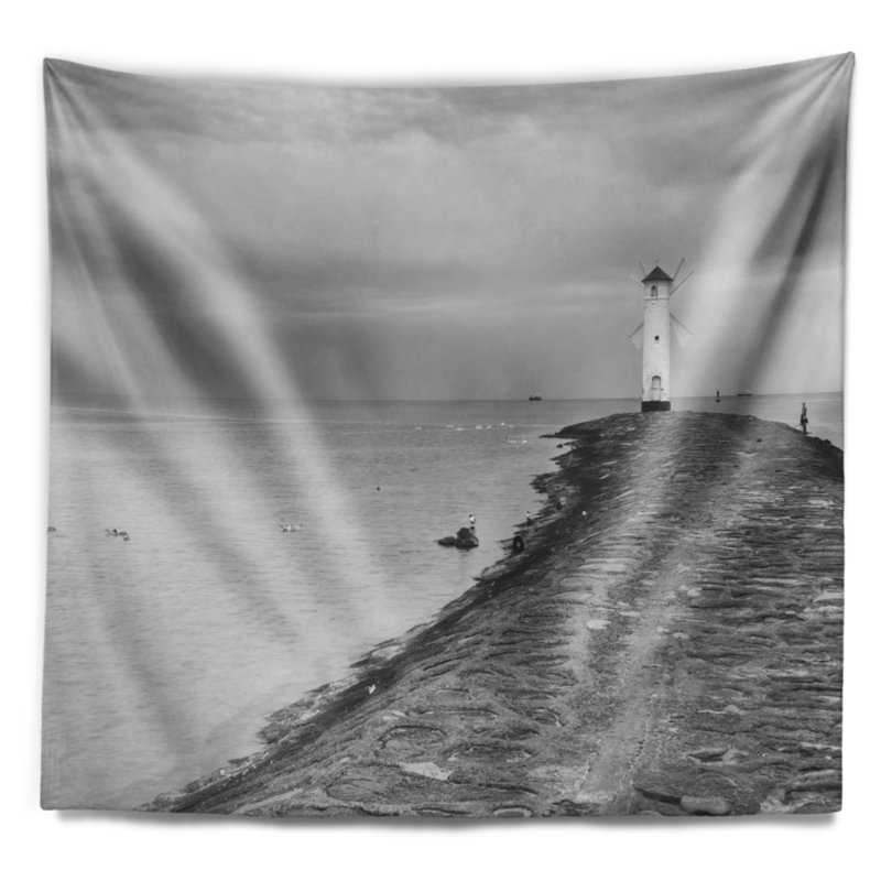 Mlyny stawa en polyester à seascape de phare en tapisserie gris avec accessoires suspendu inclus, H 50 po x l 60 po