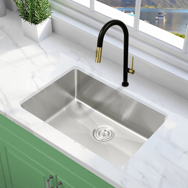 KBFmore Double Bowl Tight Radius Stainless Steel Kitchen Sink Only, 18-Gauge, 9" H x 27" W x 9" D