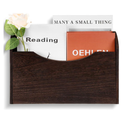 Wall Mounted Wooden File Holder Magazine and Mail Organizer Brown