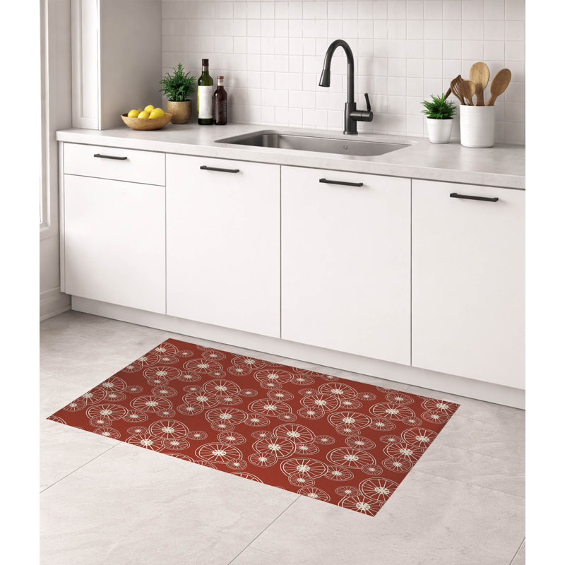 Tapis de cuisine à profil bas, Rectangle 3' x 5', Brique argile florale