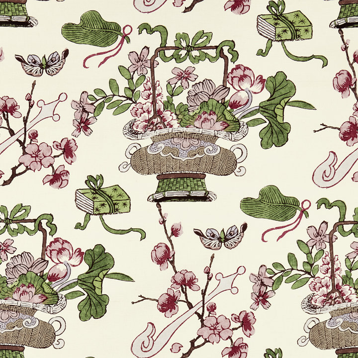 Merchante Shanghai Blossoms Fabric, Mulberry