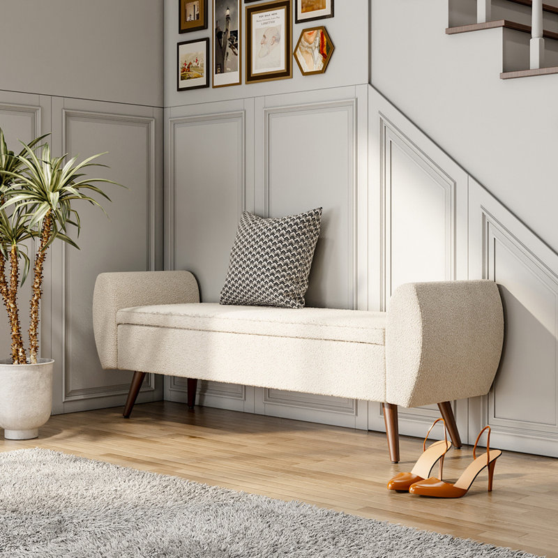 Alamo Upholstered Storage Bench, Beige Teddy