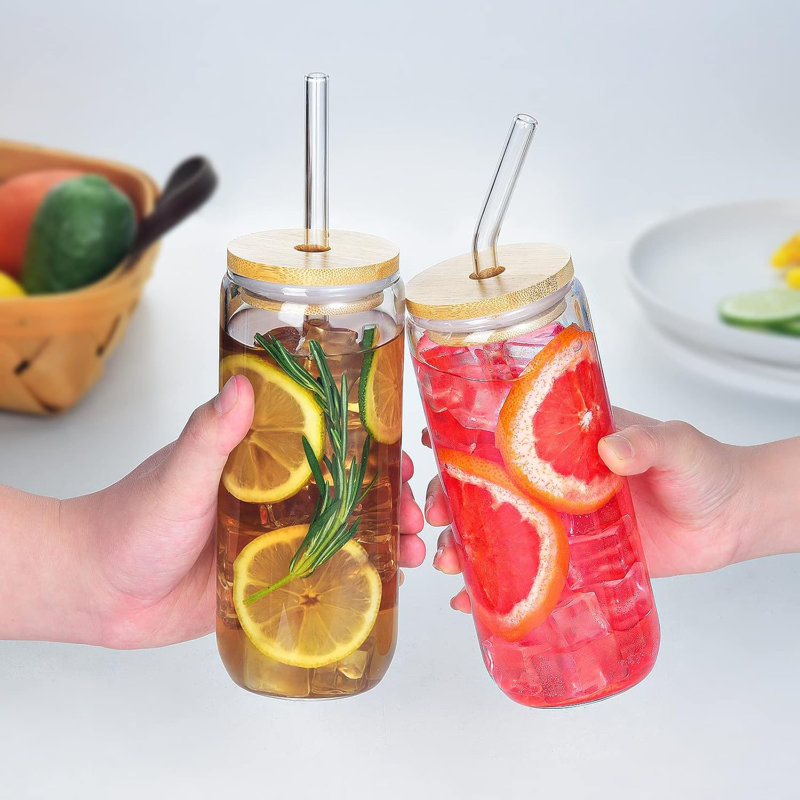 6-pack 20oz Glass Cups With Bamboo Lids
