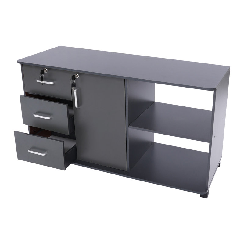 Mobile Freestanding File Cabinet For Home Office With Lock, Grey