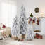 Ensemble de 3 arbres de Noël artificiels 3 pi / 4,5 pi / 6 pi avec 235 lumières à DEL blanc chaud et multicolores pré-éclairées, 11 modes, base de pot rustique en toile de jute pour décoration de maison de vacances