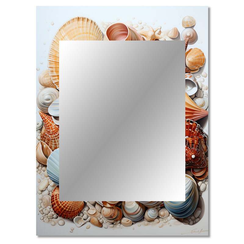Beach Photo Seashell Beauty III - Coastal Large Mirror, Coral Decorative Wall Mirror, Printed Metal Art, 40" x 30"
