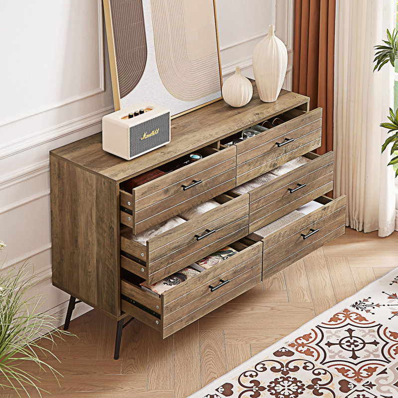 Commode 6 tiroirs, commode 6 tiroirs, meuble télé, meuble d'entrée, Noyer brun