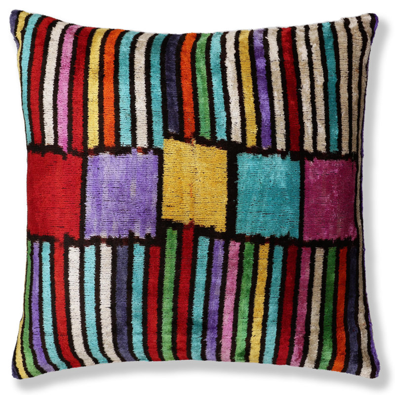 Oreiller en velours géométrique multicolore The Vibrant - 20 po x 20 po