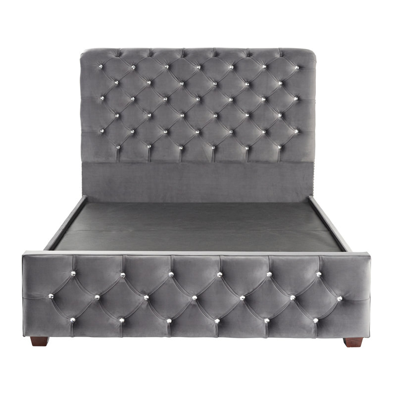 Joel Upholstered Bed, Double (4'6), Plush Steel