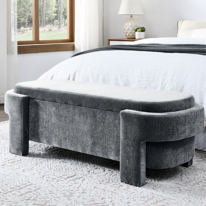 Grey Chenille Upholstered Bench With Storage For Home - Living Room, Bedroom, Entryway, 51.5''X20.5''X17'', Comfortable, No Assembly Required Room In Storage, At