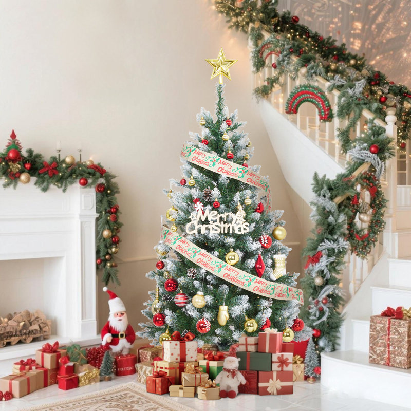 Arbre de Noël artificiel pré-décoré pré-décoré, partiellement floqué, 6'