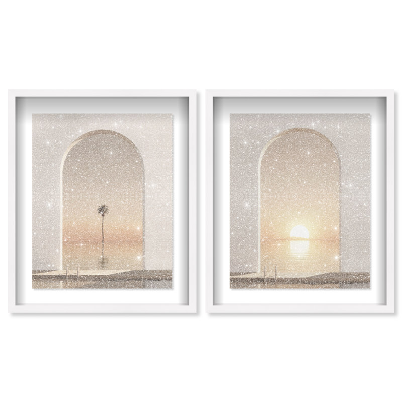 Coastal Window Set Shadowbox Landscape & Nature Print by Oliver Gal, Black Frame, 16 x 20, 21.5"H x 25.5"W, White Shadowbox