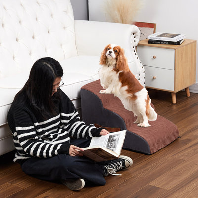 Escaliers robustes pour les lits hauts ou les divans, marches antidérapantes pour animaux de compagnie à 3 niveaux, rampe pour chien en mousse haute densité avec housse amovible, marches extra larges pour les chiens / chats petits / âgés et blessés,