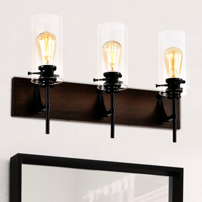3- Matte Black + Wood Color Bathroom Lights With Glass Shade, Exquisite Wall For Bathroom, Kitchen, Dinning Room, Bedroom Vanity Lights, Shade Bedroom, Hallway
