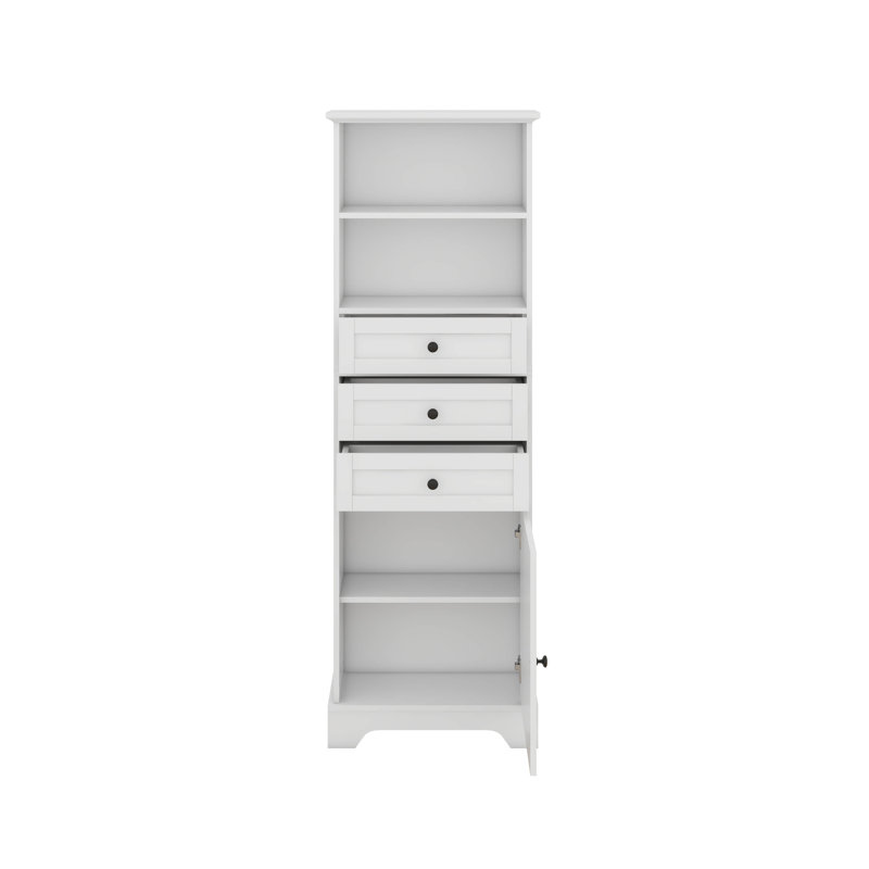 Tall Storage Cabinet With 3 Drawers And Adjustable Shelves, White