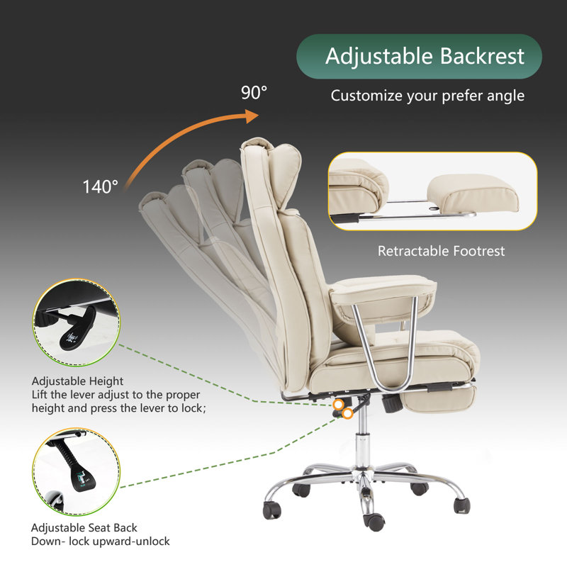 Maaha 400lbs BIG Ergonomic Executive Chair with Footrest and Steady Base, White