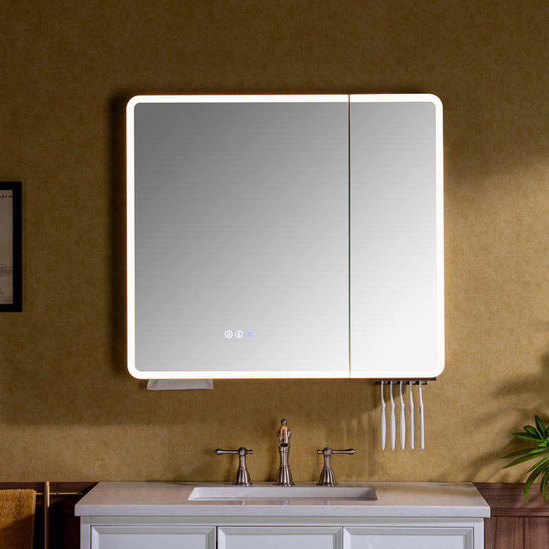 Pharmacie à DEL avec miroir anti-buée, stérilisateur à brosse à dents UV, prises de courant intégrées, rangement intelligent et éclairage réglable