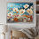 Fleurs de saison beige et bleues - imprimé