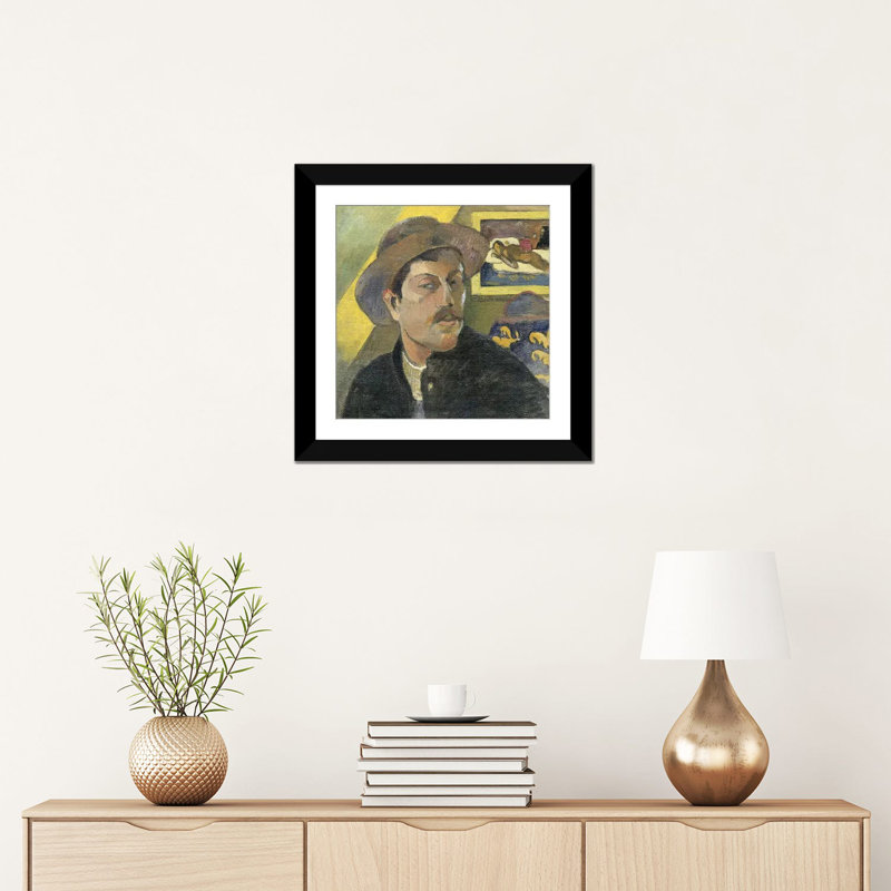 «Self Portrait with a Hat», reproduction sur toile, Papier d'art encadré noir, H 3 po x l 24 po x P 24 po, Blanc