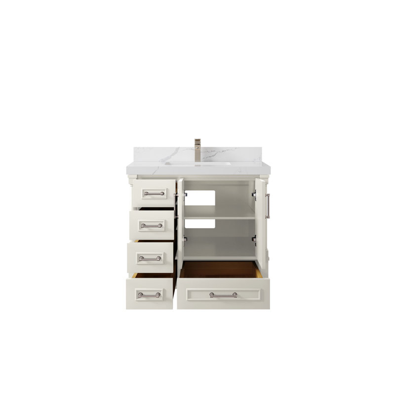 Meuble-lavabo simple 36 po avec comptoir en quartz Aberdeen, Calacatta Laza