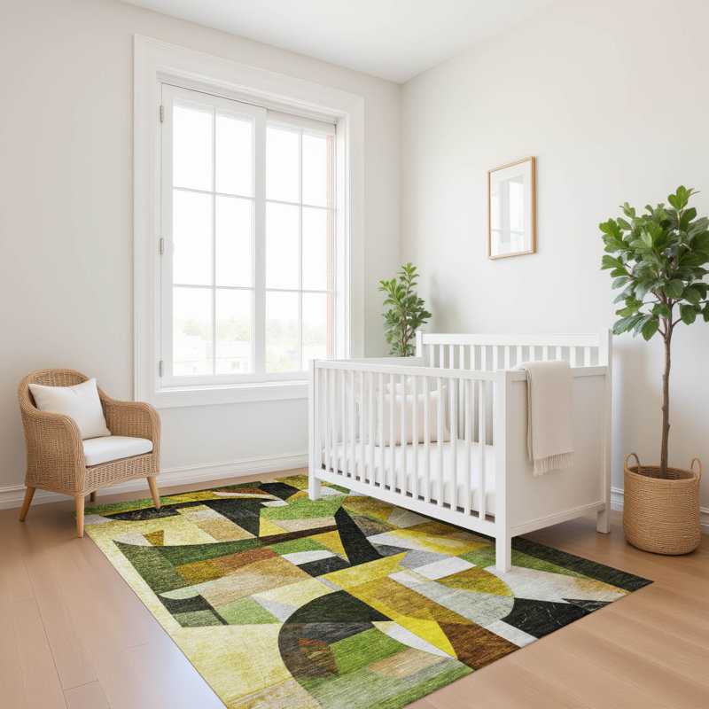 Tapis abstrait lavable à la machine de qualité supérieure AMF1757, Rectangle 2 pi 6 po x 3 pi 10 po