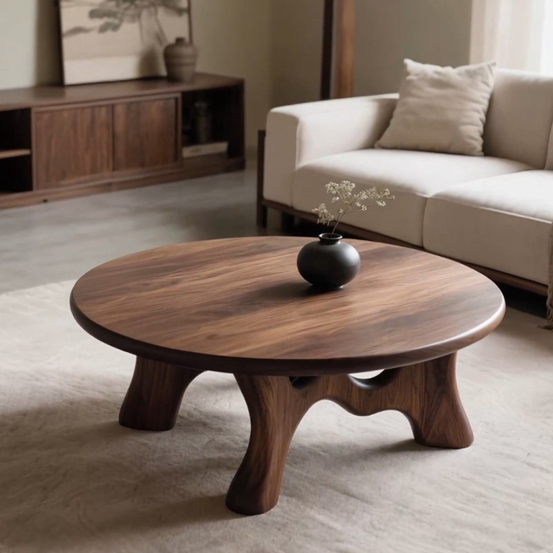 Modern Walnut Wood Coffee Table, 17.7" H x 35.4" L x 35.4" W