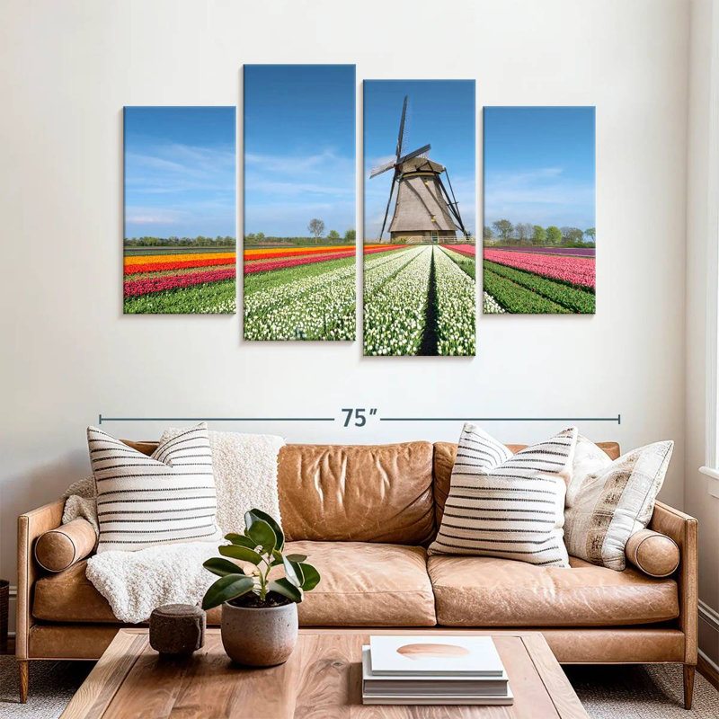 Moulin à vent et tulipes Alvord, H 42 po x l 68 po