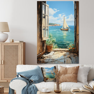 Voilier de bateau, vue sur l'océan II - fenêtres côtières, art mural