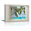 «Glimpse Beautiful Tropical Beach With Palm Tree Open Window Modern Wall Decor Coastal Décoration» sur toile-98448841