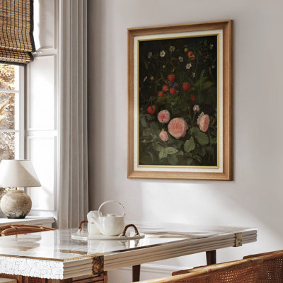 Fraise, rose, croquis floral, illustrations botaniques élégantes, campagne française rustique