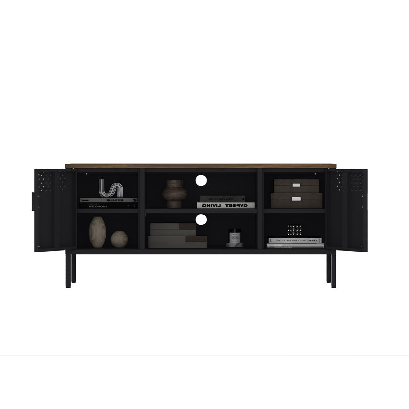 Landen 47 TV Stand with 6 Fixed Shelves, Black