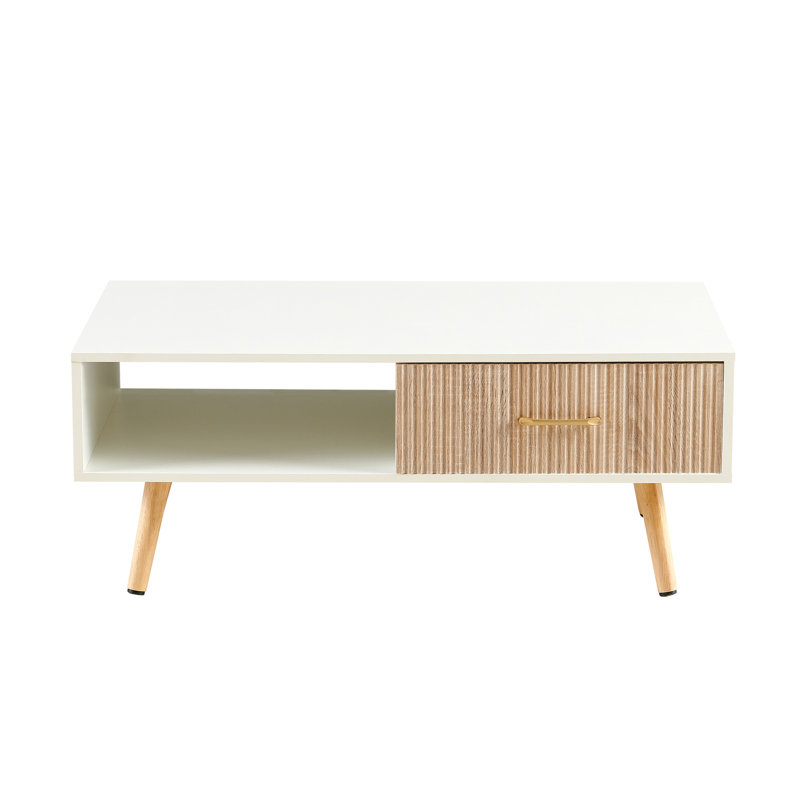 Table basse Living Room, H 16,3 po x L 41,95 po x l 21,09 po, Blanc / Brun
