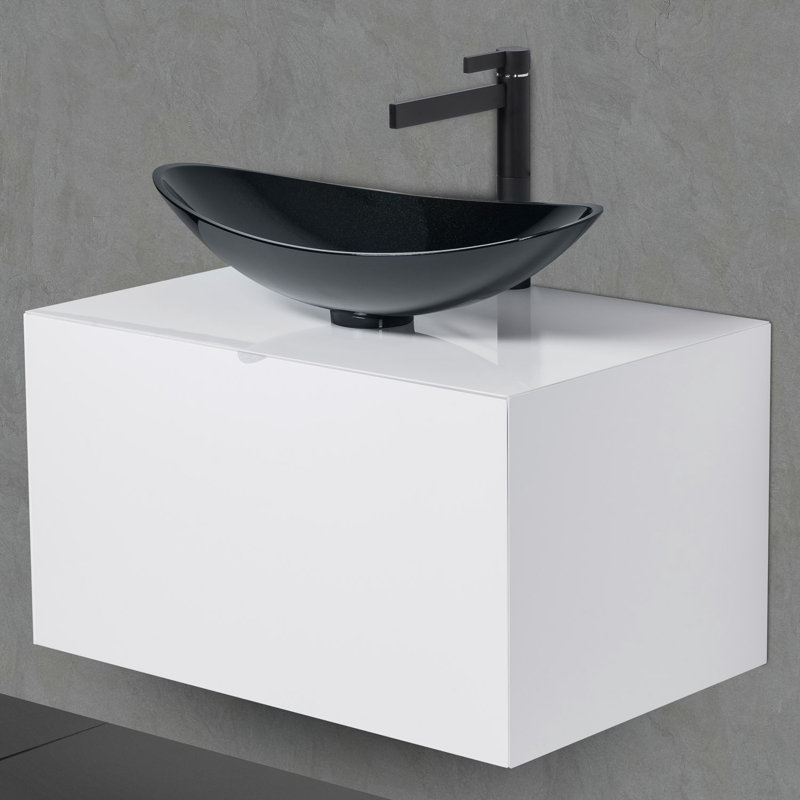 Mia 39.5'' Single Bathroom Vanity with Glass Top, White, White