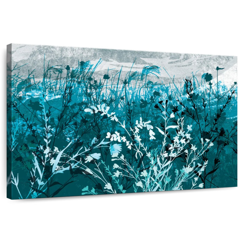 Harnek sarcelle paysage feuillage, H 20 po x l 30 po
