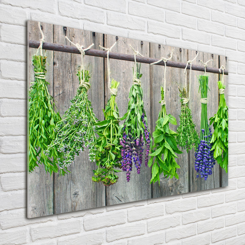 Herbs On A String - No Frame Print on Glass