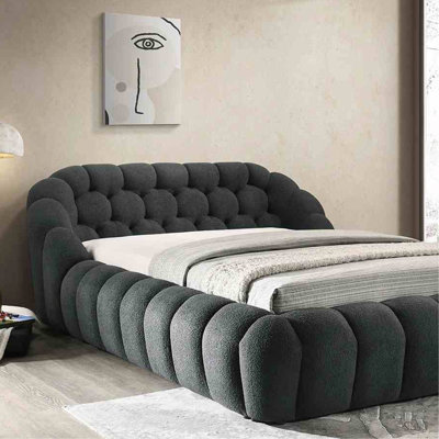 Modern Contemporary Style Charcoal / Black Color Chenille Fabric Tufted 1pc Eastern King Size Bed Bedroom
