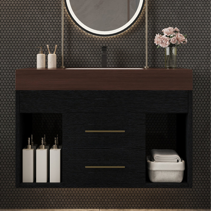 Ensemble de meuble-lavabo mural flottant 29,9 po, Noir